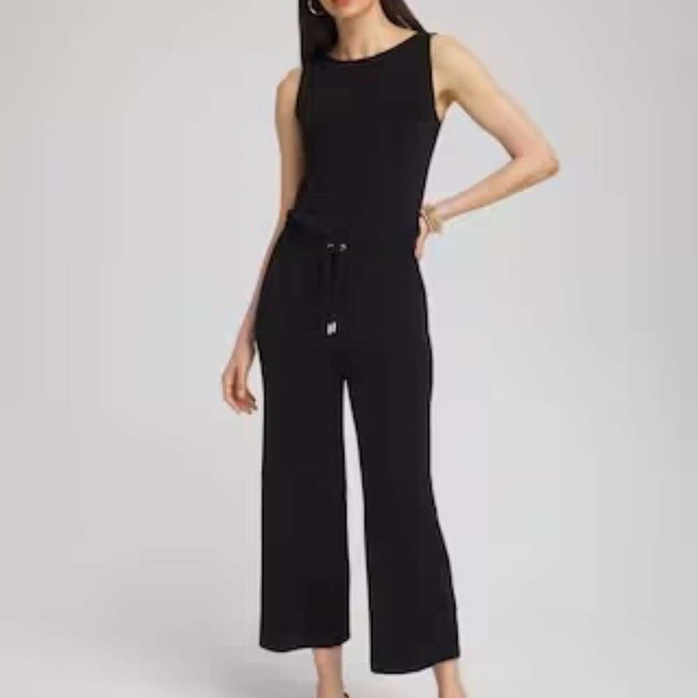 Chicos black nylon sleeveless ankle jumpsuit size 3